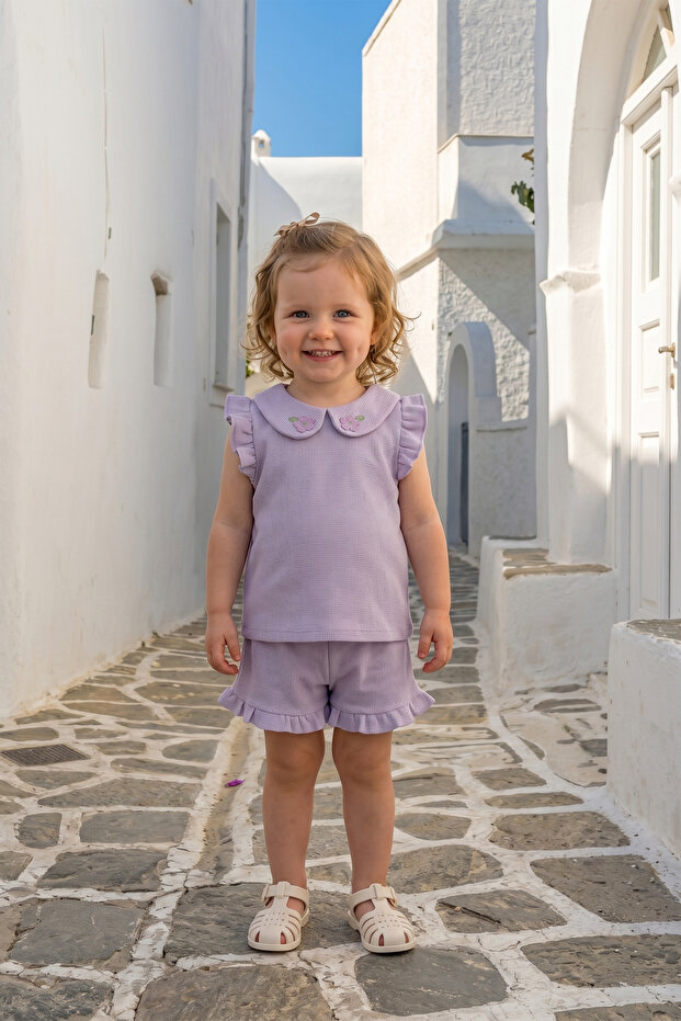 Baby Girl Top and Bottom Set Summer Baby Collar Lilac