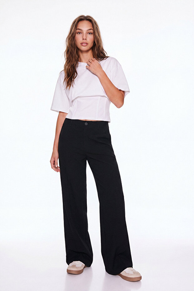 Siyah Wide Leg/Geniş Paça Normal Bel Pantolon TWOSS26PL00163