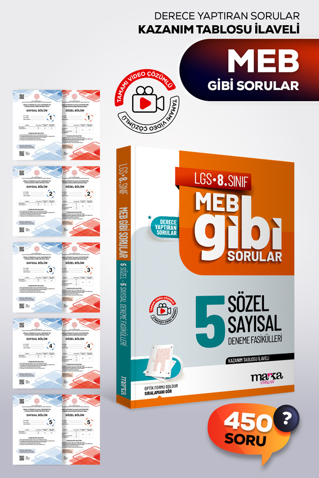 Marka Yayınları 2026 LGS MEB Gibi Sorular 5 Deneme Tamamı Video Çözümlü