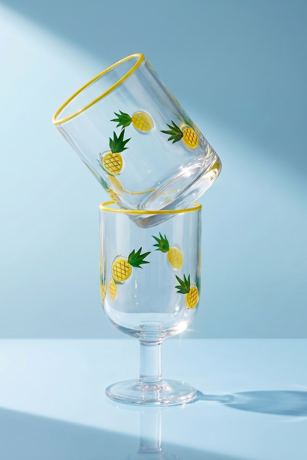 Pineapple Pineapple Patterned Soft Drink Glass 420 ml - 4