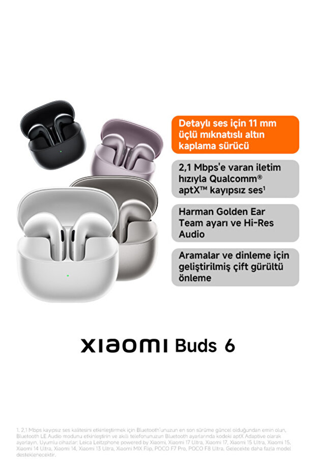 Buds 6 Mor Kulakiçi Kulaklık TWS - ANC BT 5.4 (Xiaomi TR Garantili) - 2