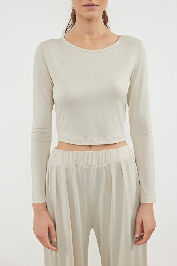 Taş Alt Wide Leg Viskon Örme Pijama Takımı TWOAW21AU0034 - 3