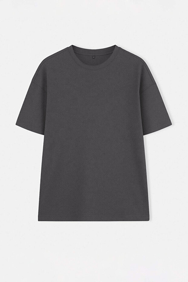 Antrasit Oversize/Geniş Kesim Pike Basic T-Shirt TMNSS26TS00022 - 5