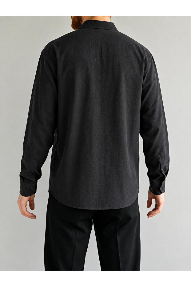 Siyah Modal Yumuşak Dokulu Normal Kalıp/Regular Fit Yazlık Dokuma Erkek Gömlek TMNSS26GO00040 - 4