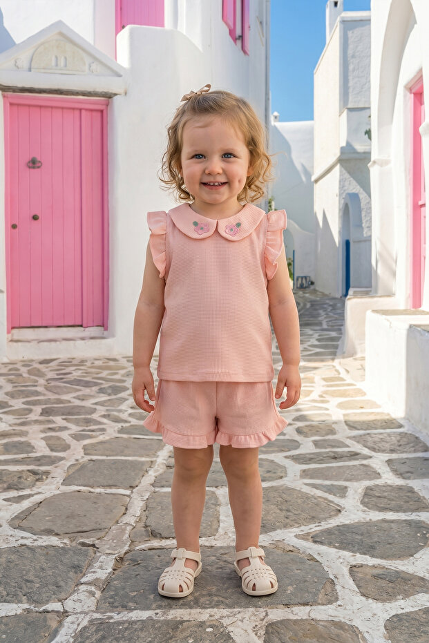 Baby Girl Top and Bottom Set Summer Baby Collar Light Pink