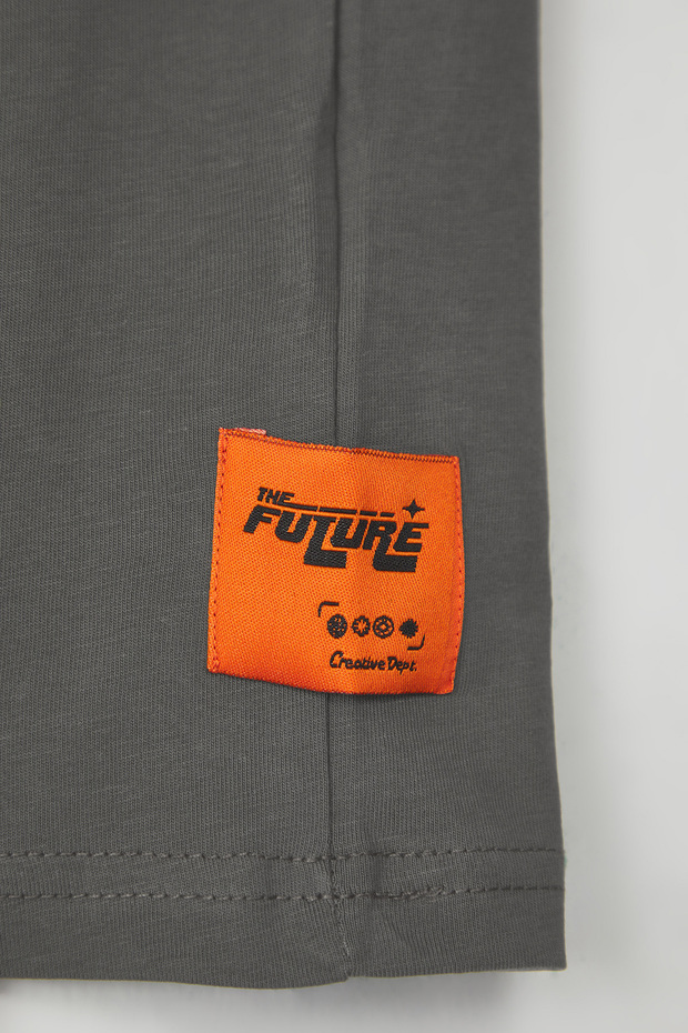 Gri Oversize/Geniş Kesim Kabarık Yazı Baskılı Etiketli Sıfır Kol T-Shirt/Atlet TMNSS24AL00005 - 9