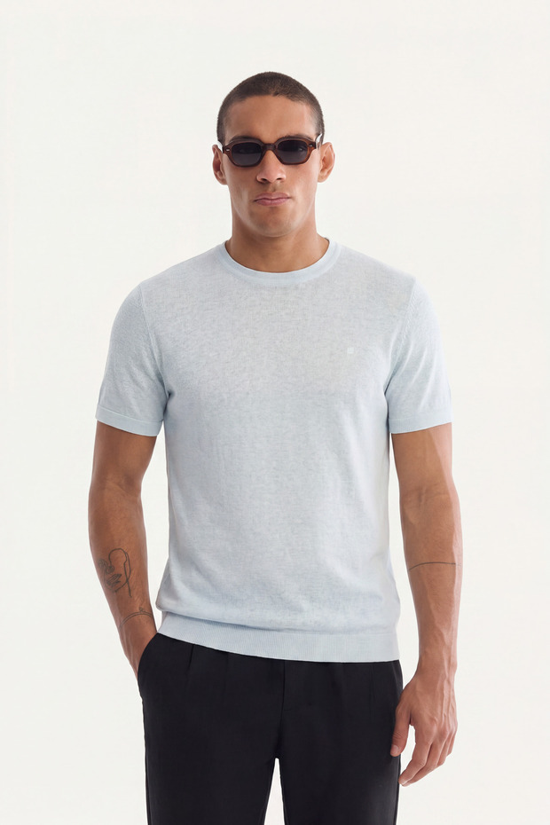 Men's Light Blue Crew Neck Knitwear Regular Fit T-Shirt A41Y5074