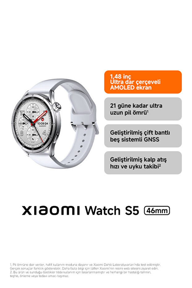 Watch S5 46mm gümüş Akıllı Saat , Android iOS Uyumlu, Sesli Arama, Sağlık Takibi, Çift Bant GPS - 2