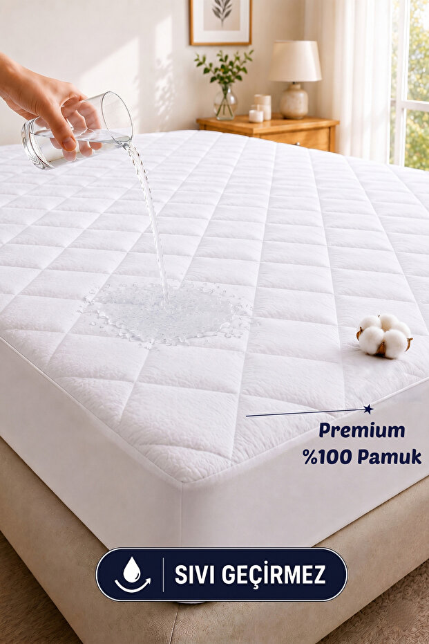 Formeya Premium %100 Pamuk Kapitone Fitted Full Kenar Su Sıvı Geçirmez Yatak Koruyucu Alez Tek Çift Battal