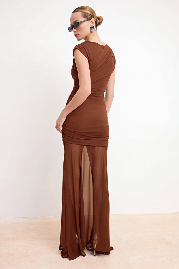 Kiremit Örme Sandy Maxi Abiye & Mezuniyet Elbisesi TPRSS26AE00085 - 3