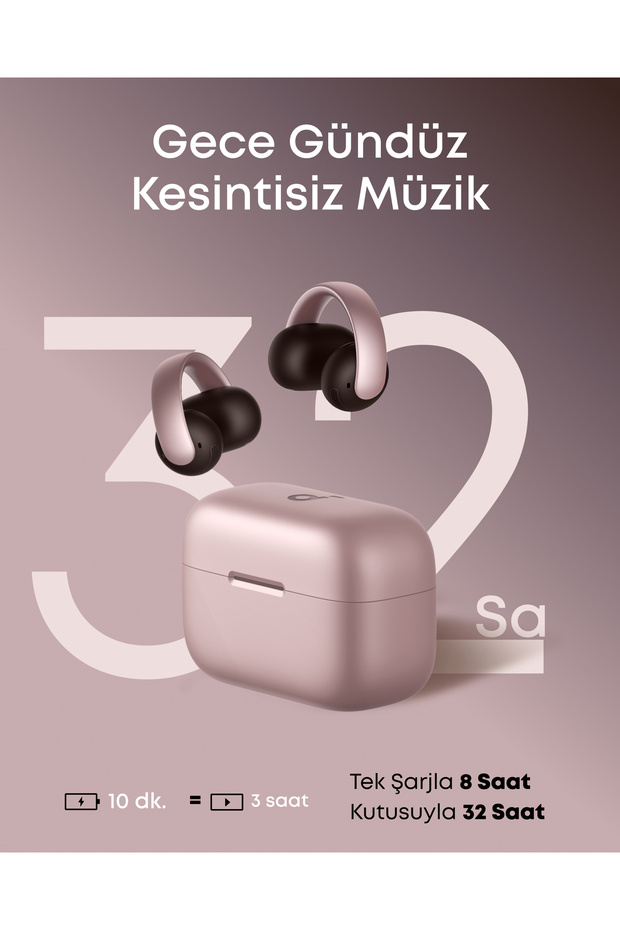 Soundcore AeroClip Bluetooth Kulaklık, 4 Yapay Zeka Destekli Mikrofon, Pembe - A3388 - 9