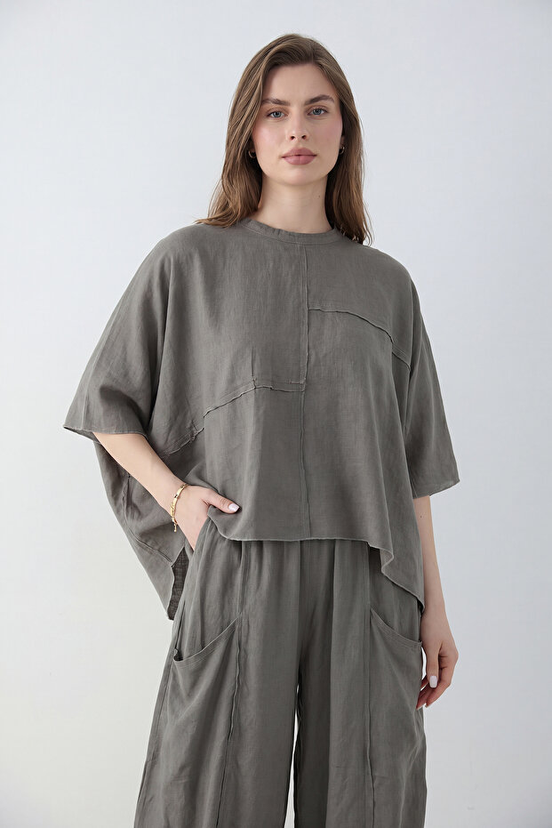 Trendyolmilla  Taş Oversize Bluz Pantolon Alt - Üst Takım TWOSS26AU00176 - Görsel 3