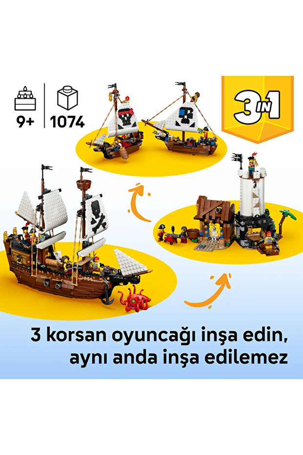 ® Creator 3’ü 1 Arada İkonik Korsan Gemisi 31387 - 9+ Yaş için Oyuncak Yapım Seti (1074 Parça) - 6