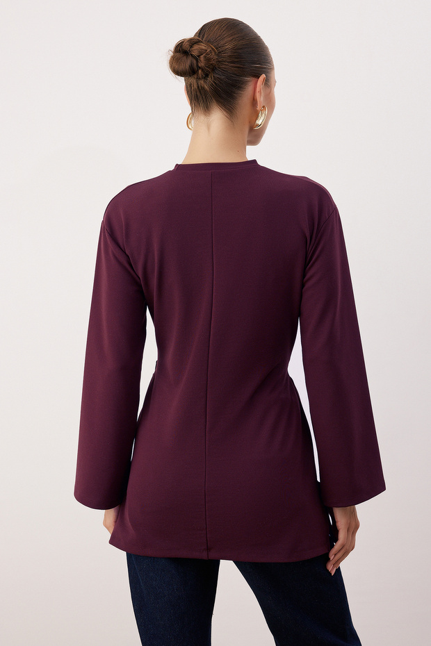 Bordo Yumuşak Kumaş Toka Detaylı Örme Tunik TCTAW26UK00000 - 4