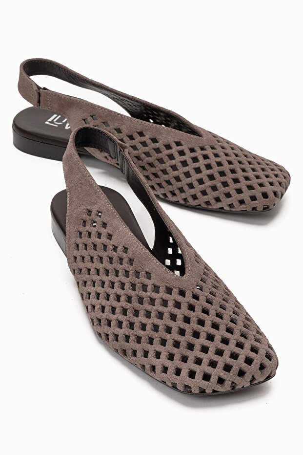 Delizia Mink Suede Genuine Leather Closed Front Laser Cut Women's Sandals