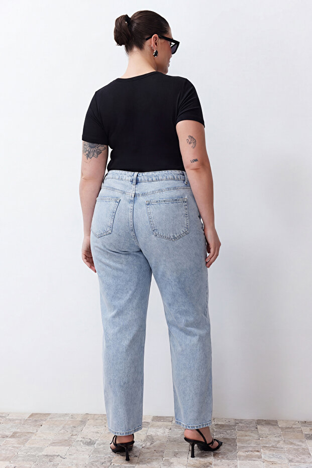 Mavi Yüksek Bel Straight Fit Jeans TBBSS24CJ00026 - 5