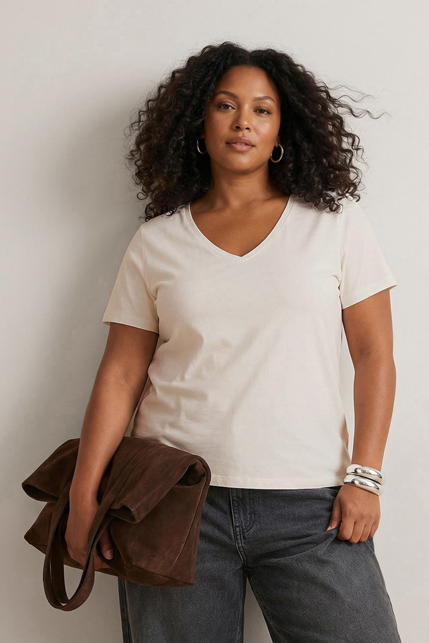 Çok Renkli 2'li Paket Basic Örme Büyük Beden T-Shirt TBBSS22TS0705 - 2