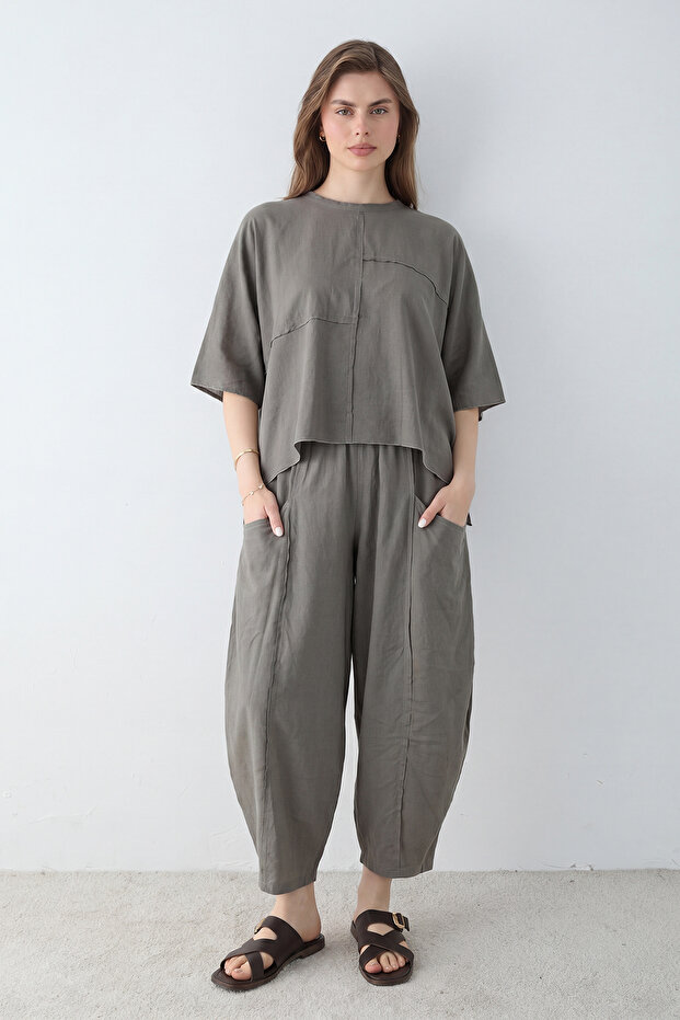 Trendyolmilla  Taş Oversize Bluz Pantolon Alt - Üst Takım TWOSS26AU00176 - Görsel 2