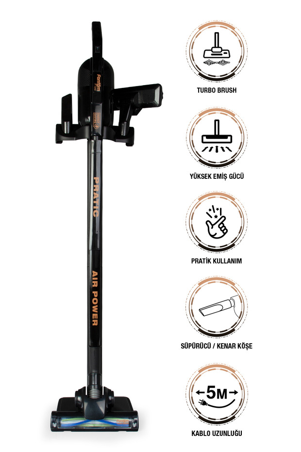 FANTOM Pratic Aır Power P 1250 Siyah Torbasız Dönebilen Turbo Başlıklı Dikey Süpürge