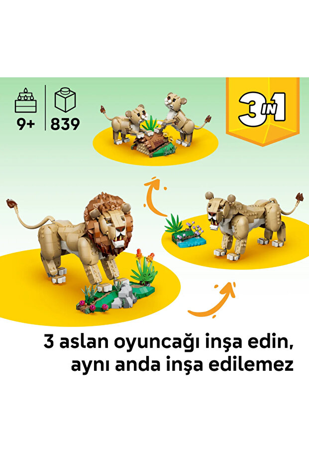® Creator 3’ü 1 Arada Vahşi Hayvanlar: Görkemli Aslan 31386 - 9+ için Oyuncak Yapım Seti (839P) - 6