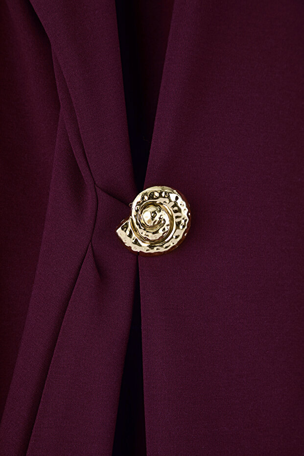 Bordo Yumuşak Kumaş Toka Detaylı Örme Tunik TCTAW26UK00000 - 6
