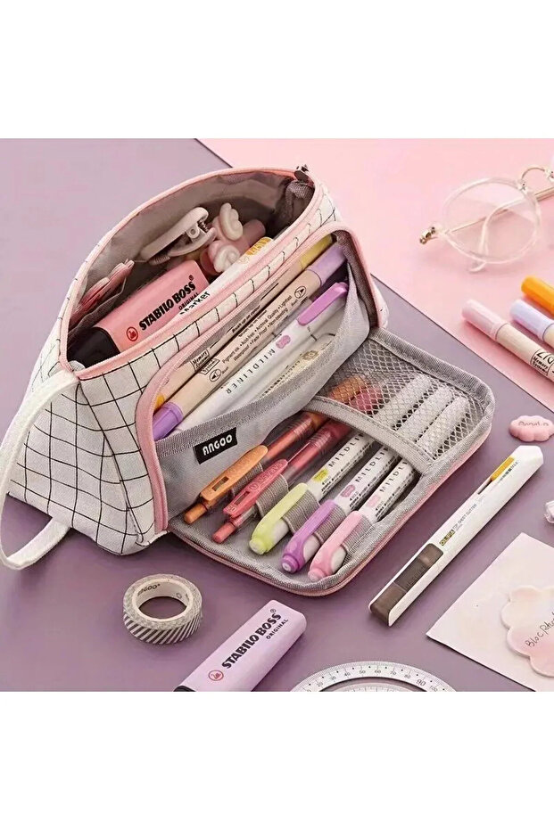 حافظة أقلام من قماش أكسفورد متعددة الأقسام ذات سعة كبيرة لطلاب المدارس الابتدائية والثانوية