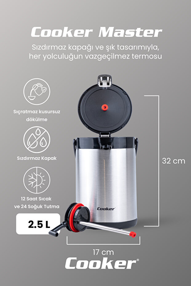 Master 2,5 Litre Paslanmaz Çelik Termos Siyah CKR2007 - 2