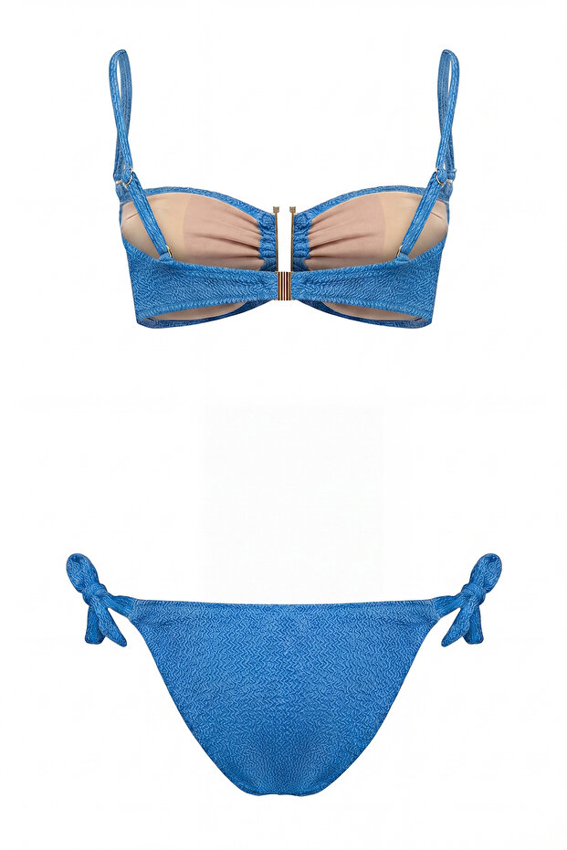 Mavi Dokulu Aksesuarlı Straplez Kaplı Brazilian Normal Bel Bikini Takımı TBESS24BT00019 - 6
