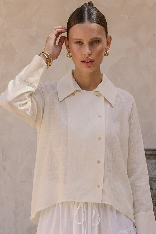 Ecru Button Detailed Shirt Jacket Twoss26Ce00061 - 1