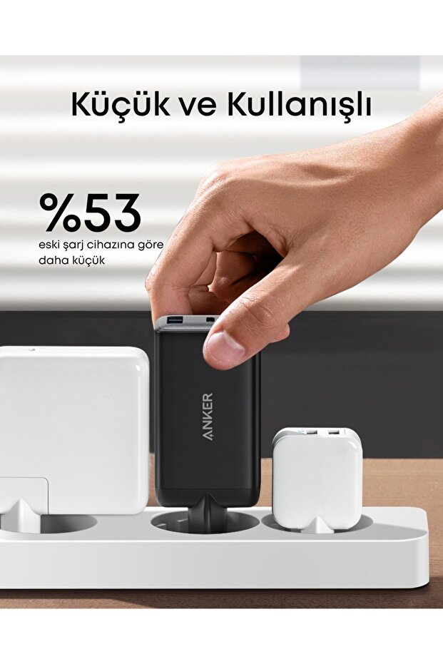 PowerPort III Hızlı Şarj Cihazı, 65W, GaN II Teknolojisi, 3 Bağlantı Noktalı, Siyah - A2667 - 2