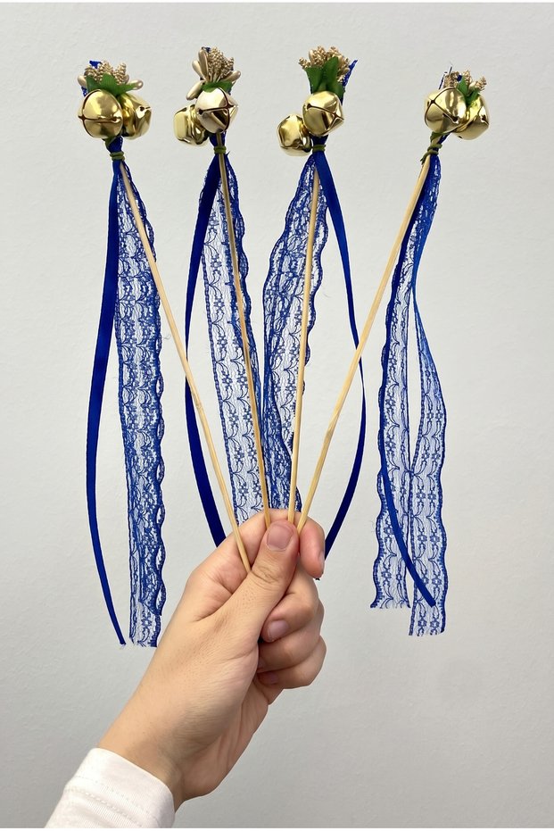 Cipsolu Cobalt Blue Stick Bridesmaid Bell, 10 Pieces with Ribbon Decoration, Henna Night Wedding Promise Bride Groom Bride after Party Bachelorette Engagement Special Day Decoration Wedding Circumcision