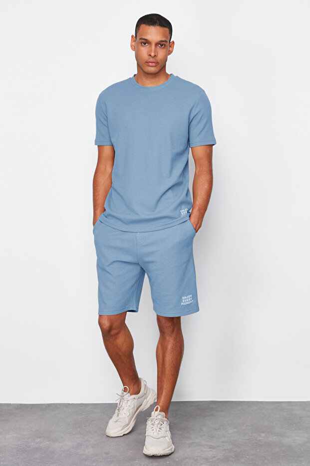 Mavi Regular Fit Waffle Şortlu Pijama Takımı TMNSS23PT00032 - 2