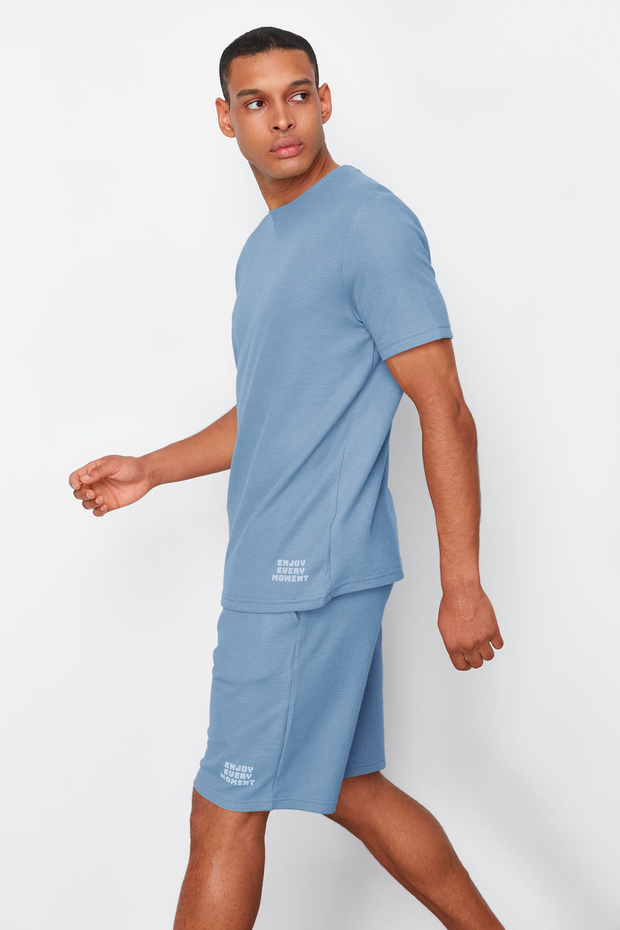 Mavi Regular Fit Waffle Şortlu Pijama Takımı TMNSS23PT00032 - 3