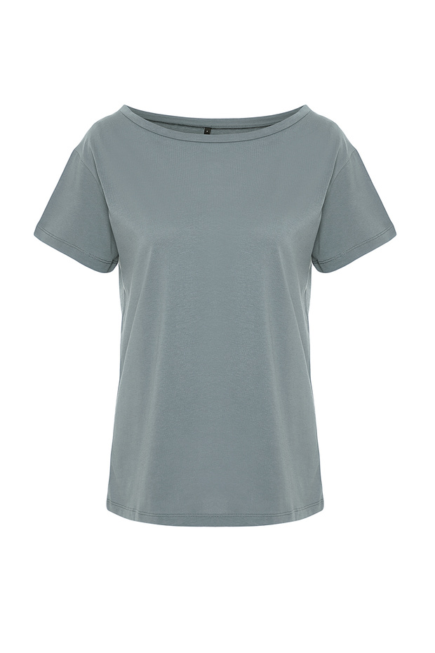 Indigo %100 Pamuk Oversize/Geniş Kalıp Kayık Yaka Örme T-Shirt TWOSS20TS0140 - 7