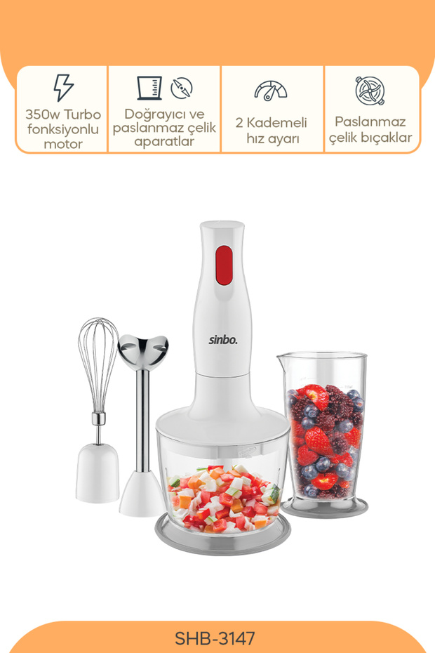 SHB-3147 Çok Fonksiyonlu Blender Seti, Doğrayıcı, Çırpıcı, Paslanmaz Çelik Uç ve Ölçü Kabı - 6