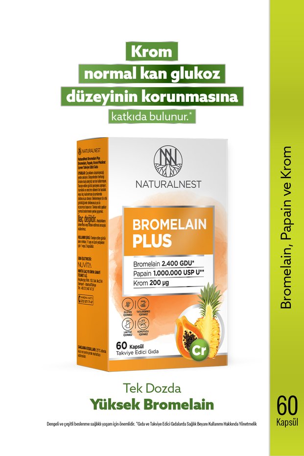 Bromelain Plus 500 Mg 60 Capsules- Bromelain, Papain, Chromium