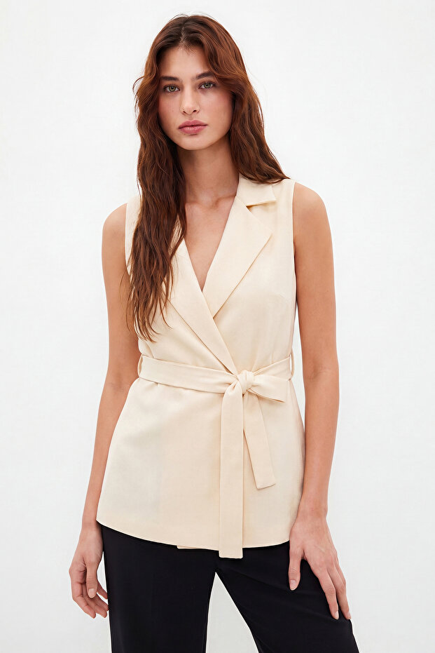 Camel Regular Kemerli Dokuma Yelek TWOAW23YE00021 - 2