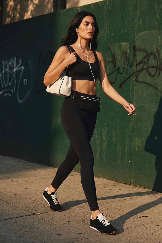Siyah Premium Poliamid Kumaş Örme Tam Boy Spor Tayt THMSS26TY00018 - 1