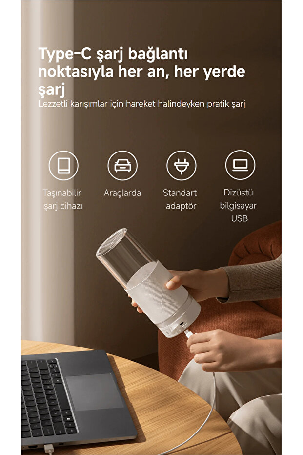 Portable Blender 300 ml Taşınabilir Şarjlı Kişisel Mini Smoothie Blender - 8