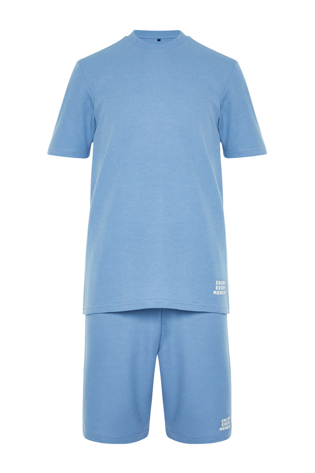 Mavi Regular Fit Waffle Şortlu Pijama Takımı TMNSS23PT00032 - 6
