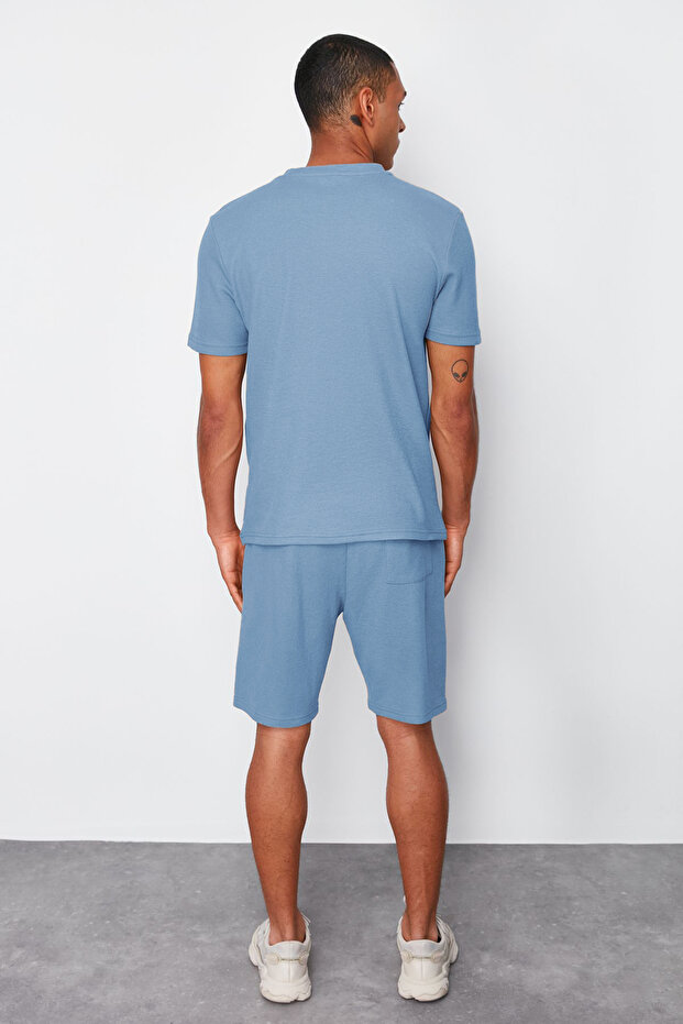 Mavi Regular Fit Waffle Şortlu Pijama Takımı TMNSS23PT00032 - 4