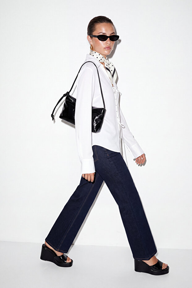 Lacivert Esnek Kumaş Flare İspanyol Paça Jeans TDRSS26PL00040 - 1