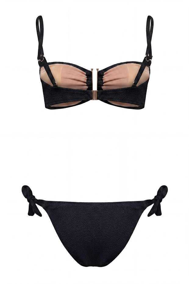 Siyah Dokulu Aksesuarlı Straplez Kaplı Brazilian Normal Bel Bikini Takımı TBESS24BT00019 - 6