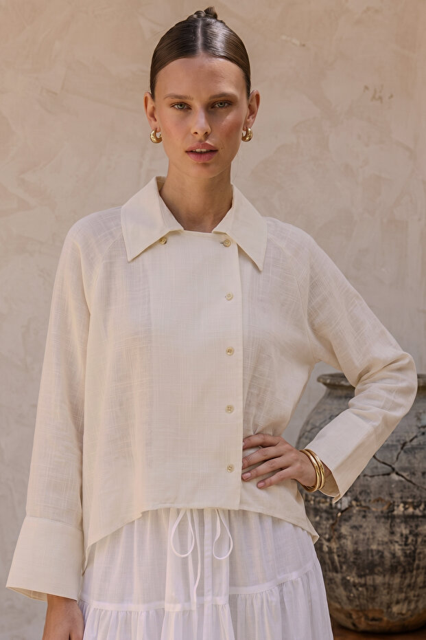 Ecru Button Detailed Shirt Jacket Twoss26Ce00061 - 2