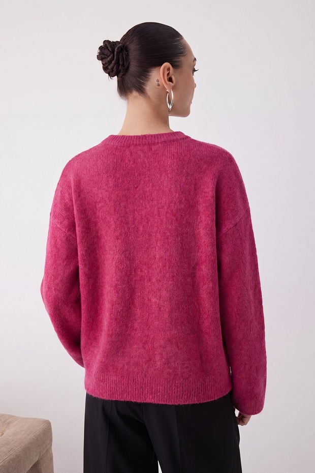 Wardrope Essenstials Fuşya Yumuşak Dokulu Geniş Kalıp Basic Triko Kazak TWOAW26KZ00088 - 5