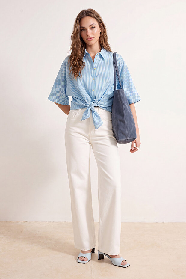 Ekru Yüksek Bel Orta Esnek Wide Leg Jeans TWOAW25JE00309 - 2