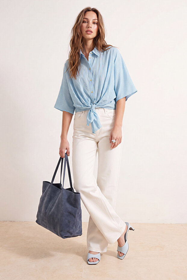 Ekru Yüksek Bel Orta Esnek Wide Leg Jeans TWOAW25JE00309 - 3