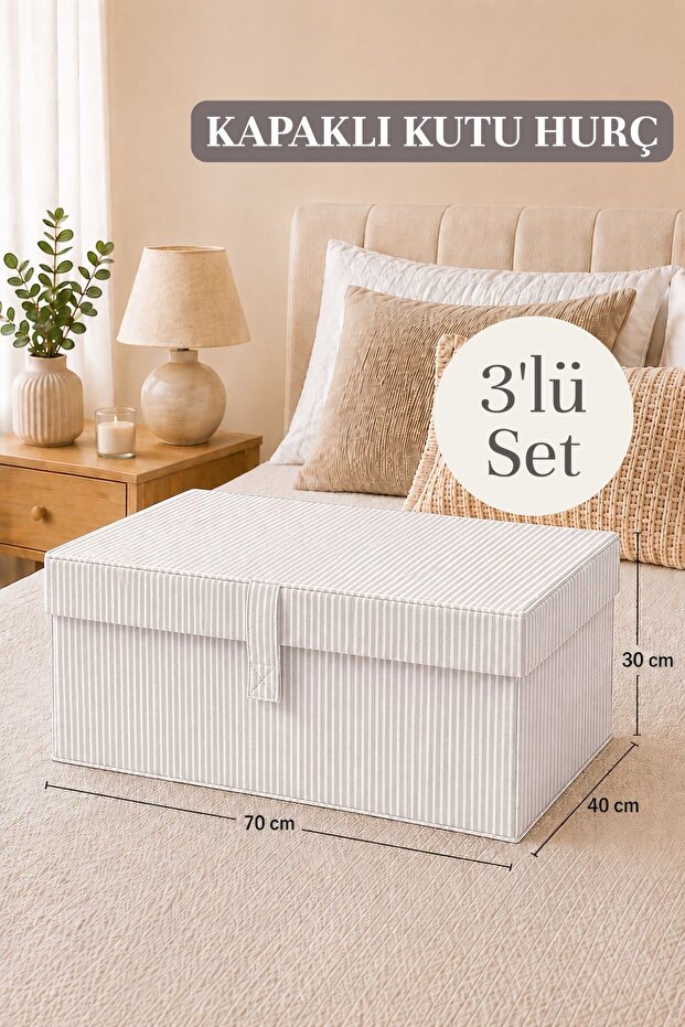 Set of 3 Large Size Covered Storage Boxes 70X40X30 Storage Box Quilt Clothes Organizer Mega Plus