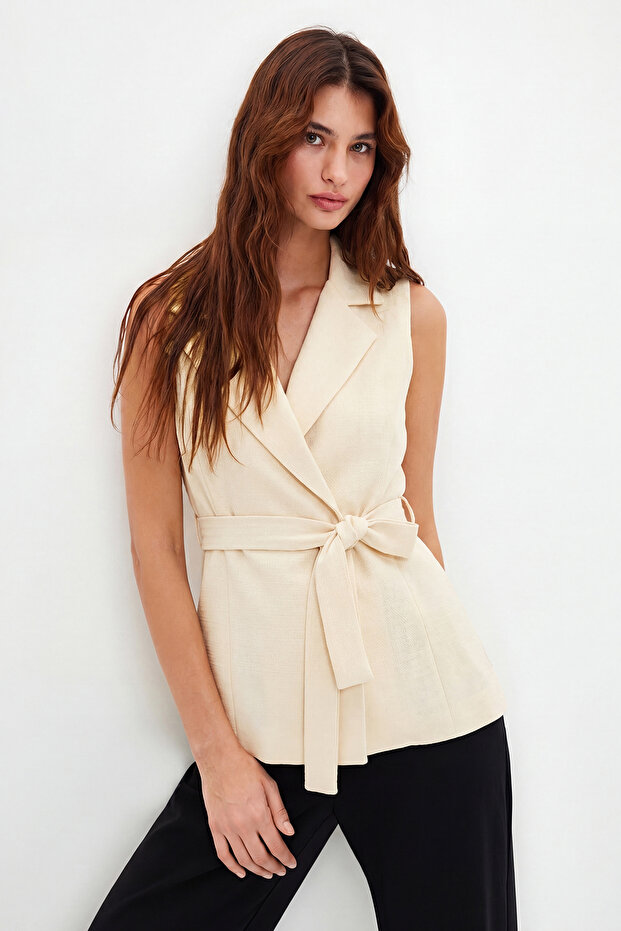 Camel Regular Kemerli Dokuma Yelek TWOAW23YE00021 - 1