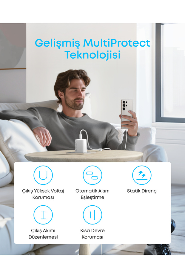 45W, USB-C Şarj Cihazı, Type-C Kablo Dahil, Beyaz - B2653 - 3